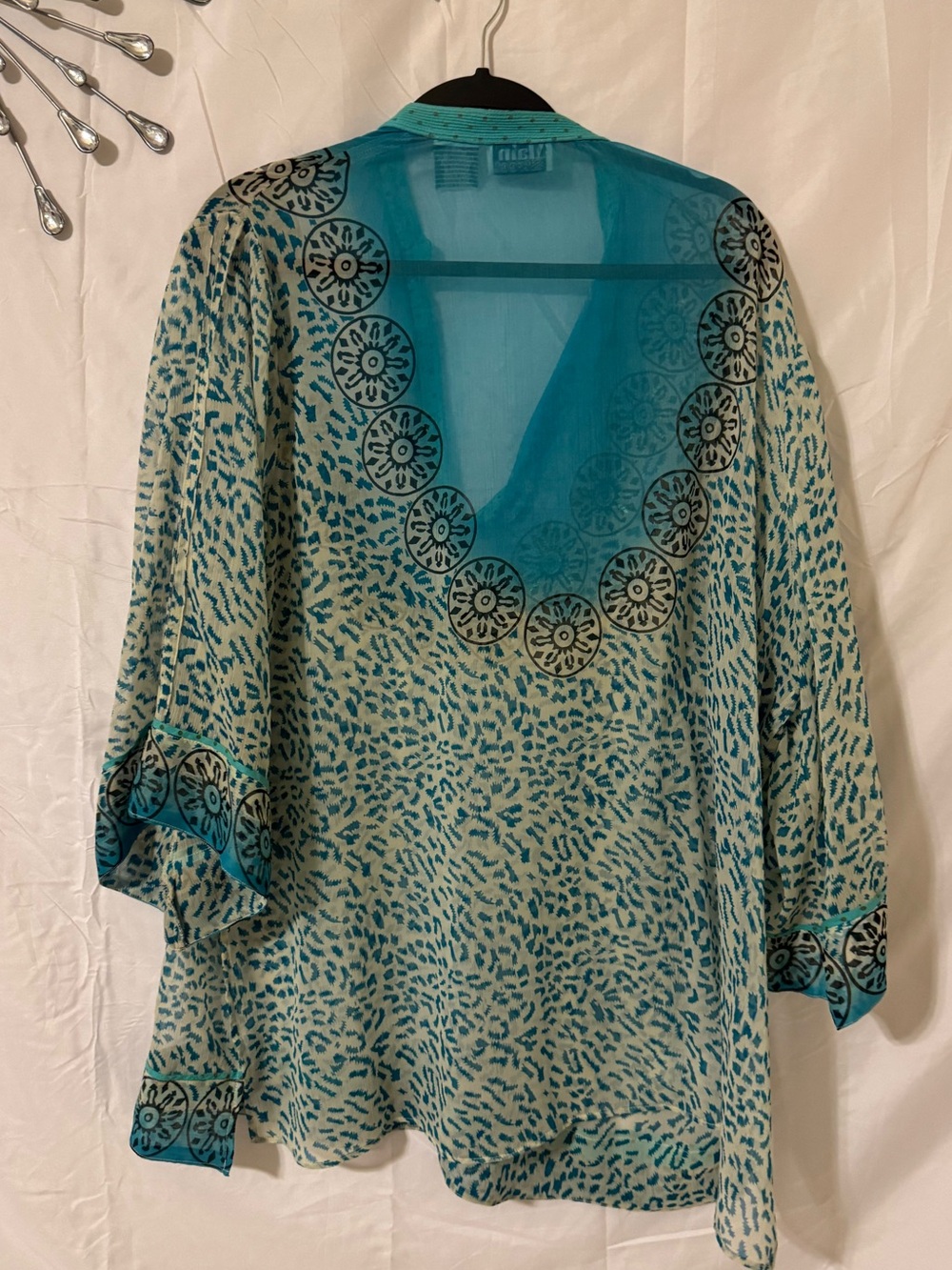 Turquoise Hand Beaded Women's Swim Coverup Size 2X - Picture 3 of 9